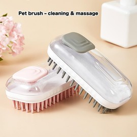Pet Grooming Brush with Silicone Bristles, Massage Scrubber for Dogs & Cats, White and Pink (Gray)