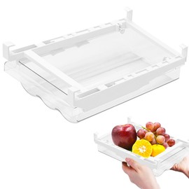 katmerio Fridge Organiser, Extendable Fridge Drawer Organiser, Fridge Storage Box, Fridge Box Organiser Drawer, Clear Container Food Drinks Eggs Fruit