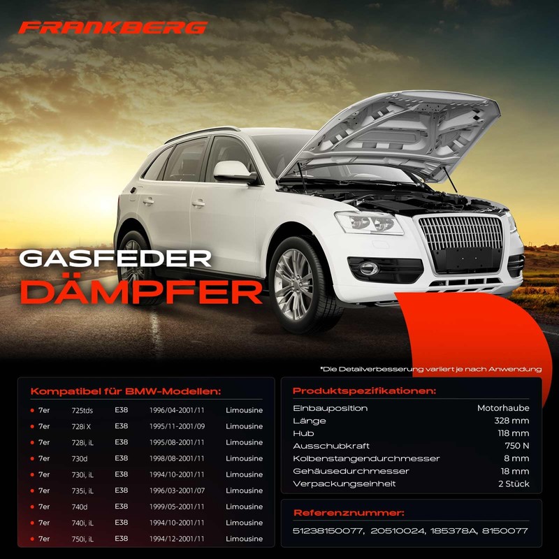 Frankberg 2x Gas Struts Front Bonnet Compatible with 7 Series