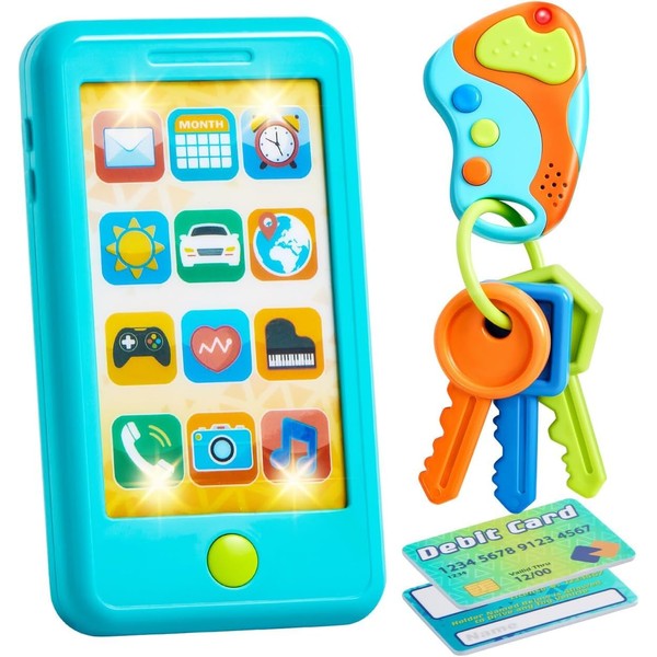 Pretend Toddler Play Phone, Learning Toy Phone Set,Keyfob Key Toy