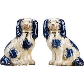 OR Staffordshire Reproduction King Charles Spaniel Blue Dog Pair Small Figurines
