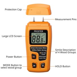 Proster Wood Moisture Meter - Digital Moisture Detector Moisture Tester, Pin-Type Moisture Detector Damp Tester for Wood Firewood Paper Floor