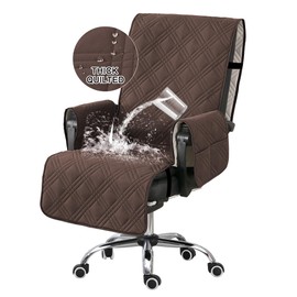 Turquoize Waterproof Office Chair Cover with Armrest Covers Computer Desk Chair Cover Office Chair Protector with Arms Office Chair Seat Cover Slipcover with Anti-Slip Buckle for Home Office, Brown