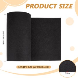 BENECREAT 118x9.45Inch Black Felt Roll, Non Woven Felt Fabric Craft Felt Fabric for Patchwork Sewing Decoration Craft DIY, 3mm Thick