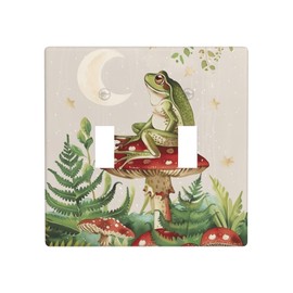 Double Toggle Light Switch Plate Decorative Mushroom Boho Cute Frog Wildflower, 2 Gang Switch Plate Cover Abstract Receptacle Wall Plate Decor for Kitchen Bathroom Bedroom 4.5''x 4.5''