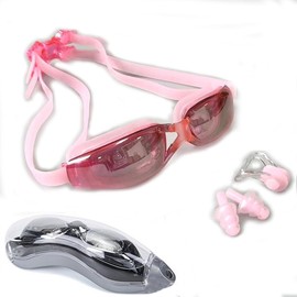HSTWODE Myopic Swimming Goggles Optical Swimming Goggles Adult Swimming Goggles, Anti-Fog UV Protection, Nose Clip, Earplugs, Free Beautiful Box (Pink -2)