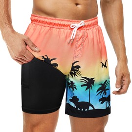 techcity Mens Swimming Trunks with Compression Liner Quick Dry Swim Shorts Bathing Suit Swim Trunks