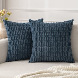 MIULEE Pack of 2 Corduroy Throw Pillow Covers Soft Decorative Boho Striped Cushion Covers Farmhouse Home Decor Pillowcase for Sofa Living Room Couch Bed 20x20 Inch Blue