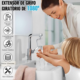 Aireador de Grifo Giratorio 1080°, Extensor de Grifo Giratorio,Extensor Universal para Grifo de Cocina y Baño,con Accesorios de Instalación, con 2 Modos de Salida de Agua