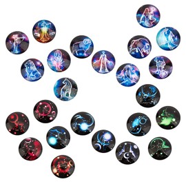 SUNNYCLUE 12 Glass Stones Constellation Half-Round Zodiac Sign Motif Charms, Glass, Glass