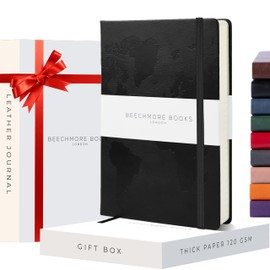 BEECHMORE BOOKS Travel Planner, Black | Vegan Leather Hardcover with Thick 120gsm Lined Paper | Travel Checklists & 8 Trip Sections | Gift Box | for Gap Year Travelers, Honeymoon & Holidays