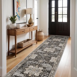 RUUGME Hallway 3x12 Runner Rugs - Large Boho Rugs for Living Room Stain Resistant Carpet Vintage Tribal Rugs for Bedroom Kitchen Bathroom Non Slip Backing Home Decor Floor Decoration Mat 3X12 Black