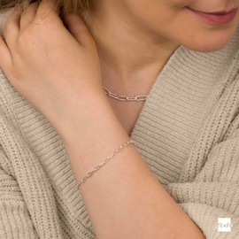Amberta Solid 925 Sterling Silver Paperclip Bracelet for Women Men | Italian Paperclip Link Chain Bracelet | Silver Link Charm Bracelet 7 8 inch: 7 inch Silver Chain Bracelet 3 mm
