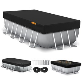 HIGHTQURO Rectangular Pool Cover for Above Ground Pools,Solar Oval Pool Cover Protector with Ground Nails and Windproof Ropes Increase Stability,Waterproof and Dustproof (9x18Ft, Black)