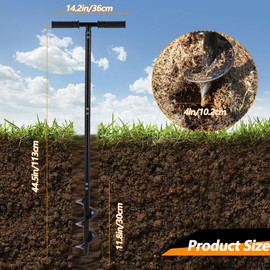 2 in 1 Hand Auger Spiral Drill for Planting, 44.5inch Post Hole Digger Manual Auger for Fence Posts, Sand, Bulb, Seedlings, Tree, Mail Box, Manual Garden Spiral Hole Digging Drill with Non-Slip.