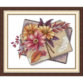 CROSSDECOR Stamped Cross Stitch Kits-Autumn Greetings Embroidery Patterns Full Set for Beginners or Adults,11 CT 3 Strands DIY Crossstitching Kits Arts Craft,for Gift and Home Decor 15.3×13 inch