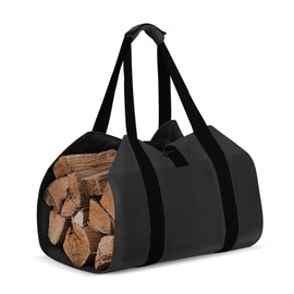 AfitLulu Groß Leinwand Brennholz Log Tragetasche, Faltbar Kaminholztasche Wasserdicht Outdoor, Kamin Brennholz Aufbewahrungstasche mit Handheld für Camping, Wandern und Wildnis Überleben (Schwarz)