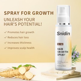 Snidin Hair Growth Spray, With Rosemary Oil and Biotin, Non-Greasy, Helps Prevent Hair Thinning & Hair Loss, for Scalp, 60ml Bottle