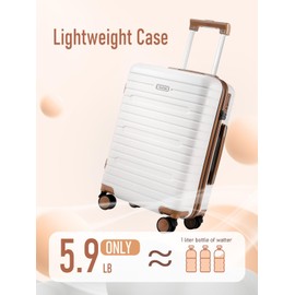 FIGESTIN Carry on Luggage 22x14x9 Airline Approved with Spinner Wheels, Hardside Lightweight 20" Carry on Suitcase Airline Approved TSA Lock (Beige)