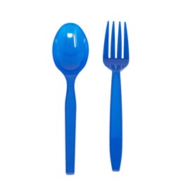 Blue Spoon and Fork Set (50 Each) - Blue Tableware for Parties, Lightweight Plasticware, Colored Cutleries, Plastic Utensils Set, Disposable Cutlery for Occasions, Party Supplies, Blue Orchards