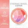 Carbella Coral Pink Stitched Leather Steering Wheel Cover for Women,