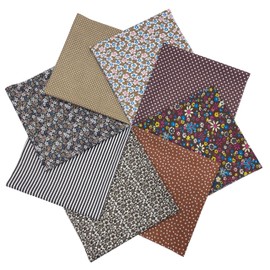 Jukway Pack of 8 Cotton Fabric Sold by the Metre 50 x 50 cm Fabric Package Cotton Fabric Scraps DIY Patchwork Cotton Cloth with Various Patterns Fabrics for Sewing Quilting Decoration Crafts (Brown)