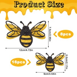24 Pcs 3D Bee Stickers 2 Sizes Honey Bee Party Wall Decor Glitter Double-Layer Bumble Bee Stickers Yellow Honey Bees Spring Summer Window Cling Decor for Crafts Home Windows Parties Decorations