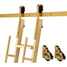 DIYHD 6.6FT Sliding Library Ladder Hardware Kit, Rolling Track System with Braking Floor Rollers, Gold Finish, Ladder Not Included