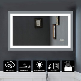 JOVOL LED Bathroom Mirror, Wall Mounted Vanity Mirror with Defogger and Dimmable Touch Switch, 6500K High Lumen LED Vanity Mirror, Vertical & Horizontal Installation (ATTO 40"x24")