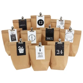 Papierdrachen DIY Advent Calendar to Fill - 24 Gift Bags and 24 Business Cards with Numbers and Metal Clips - for DIY - Christmas