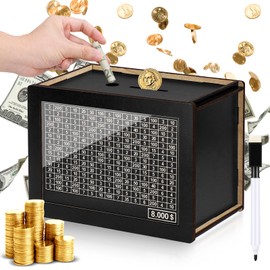 Wooden Money Box for Cash 8000, Plus Size Savings Challenge, Reusable Kakeibo Money Saving Vault for Adults Kids Boys Girls (8000 Dollars)