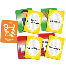 3-in-1 Vocab Grab! Classroom Nouns Spanish Card Game