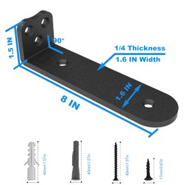 Heavy Duty Shelf Bracket, 1/4 Inch Thick,（8 Inch -8 Pack Black Floating Shelf Bracket,L Brackets for Shelves,L Brackets for Wood,Holds Over 160lb+(8IN Black 8PC)