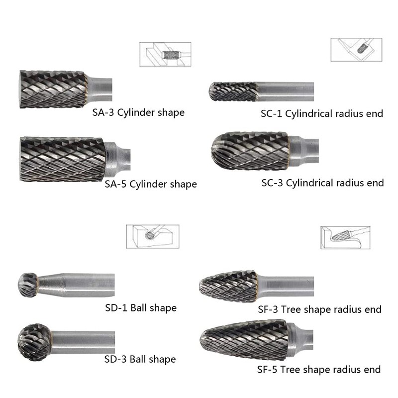 Carbide Burr Set 8pcs 1/4 Inch Shank Diameter Double Cut