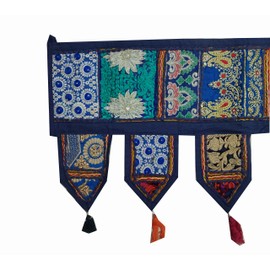 ICC valances for Windows Toran Cotton Vintage Patchwork Door Hanging Valance Window Hand Embroidered Bohemian Decor Living Room Wall Bedroom Living Room Home Handmade Decorations Violet 42 Inches