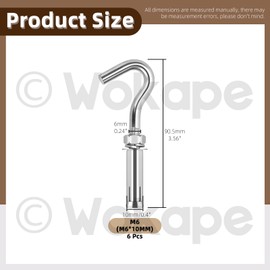 Wokape Concrete Wall Hook, 304 Stainless Steel Open Cup Expansion Bolt Anchors, Heavy Duty Expansion Screw in Hooks for Concrete, Brick and Stone (M6), Pack of 6