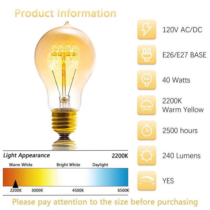 Sevici Edison Bulb, A19 Bulbs 6 Pack, Retro Style Incandescent