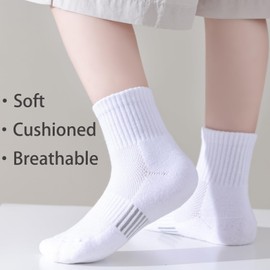 hakugoo Kids Socks 6 Pairs White Ankle Athletic Socks Boys Girls Cushioned Quarter Socks Breathable Mesh Cotton Socks for 10-14 Years Youth,(White,L)