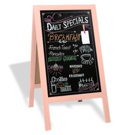 Ilyapa Wooden A-Frame Sign with Eraser & Chalk - 40 x 20 Inches Magnetic Sidewalk Chalkboard – Pink Menu Display for Restaurant, Business Or Wedding