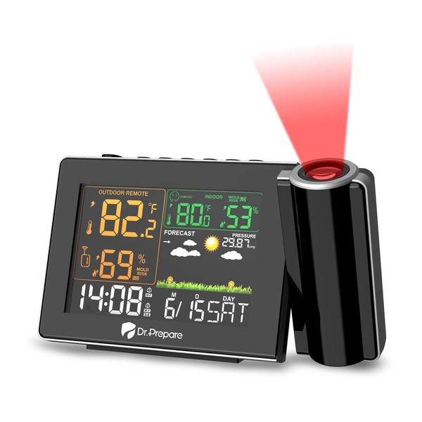 DR.PREPARE Projection Alarm Clock, Adjustable Projection Focus, Wireless Indoor Outdoor