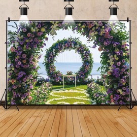 7x5ft Arch Purple Flowers Wedding Backdrop Romance Bridal Floral Wall Background Garland Wedding Flowers Ceremony Banner Bridal Shower Photography Background Vinyl
