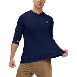 Roadbox Men's Sun Protection Long Sleeve Hoodie UPF 50+ Outdoor UV Fishing Shirts for Workout, Running, Fishing, Hiking Dark Blue