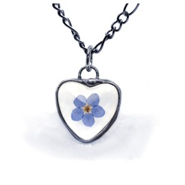 Dainty Forget Me Not Heart Necklace, Blue Dry Pressed Flowers Pendant for Women and Girls, Tiny Jewelry Charm Gift, Artisan Hand Crafted by Bayou Glass Arts in Louisiana (22gm)