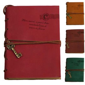 fogman Diary Journal with Key Stylish Cute Antique Retro Leather Notepad (Red)