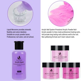 MAGIC ARMOR Acrylic Nail Kit Acrylic Powder 3 Colors and Liquid Set with Acrylic Nail Brush tips Professional Liquid Monomer Acrylic Nail Kit Acrylic Powder Nail Extension Kit for Beginners