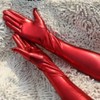 QTECLOR 21‘’Women Long Gloves Stretchy Elbow Red Leather Glove for