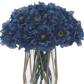 Kimura's Cabin - Ramos de flores artificiales de seda, hortensias de crisantemo, 21 unidades para el hogar, mesa de comedor, decoración de fiesta, boda (color azul marino, paquete de 21)