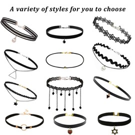 Choker Necklace for Women 13 Pieces Black Choker Necklace Set Black Lace Tattoo Velvet Choker for Party Dress Decorations