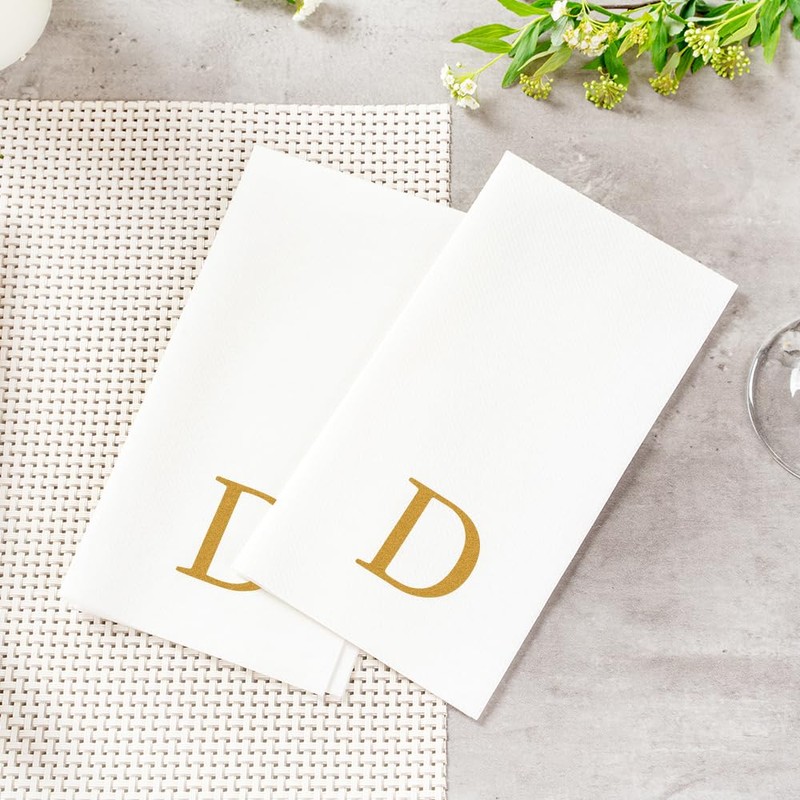 Luxenap Rectangle Gold Letter D White Paper Napkin - Air