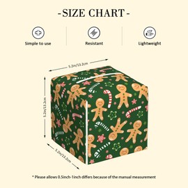 Candy Canes and Stars Leather Tissue Box Holder Christmas Green Gingerbread Tissue Box Cover Square Waterproof Tissue Holder Organizer Modern Napkin Holder for Bedroom Dresser Night Stand Office Desk